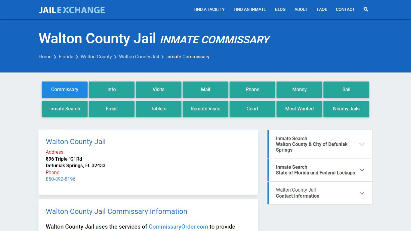 Inmate Commissary, Care Packs - Walton County Jail, FL
