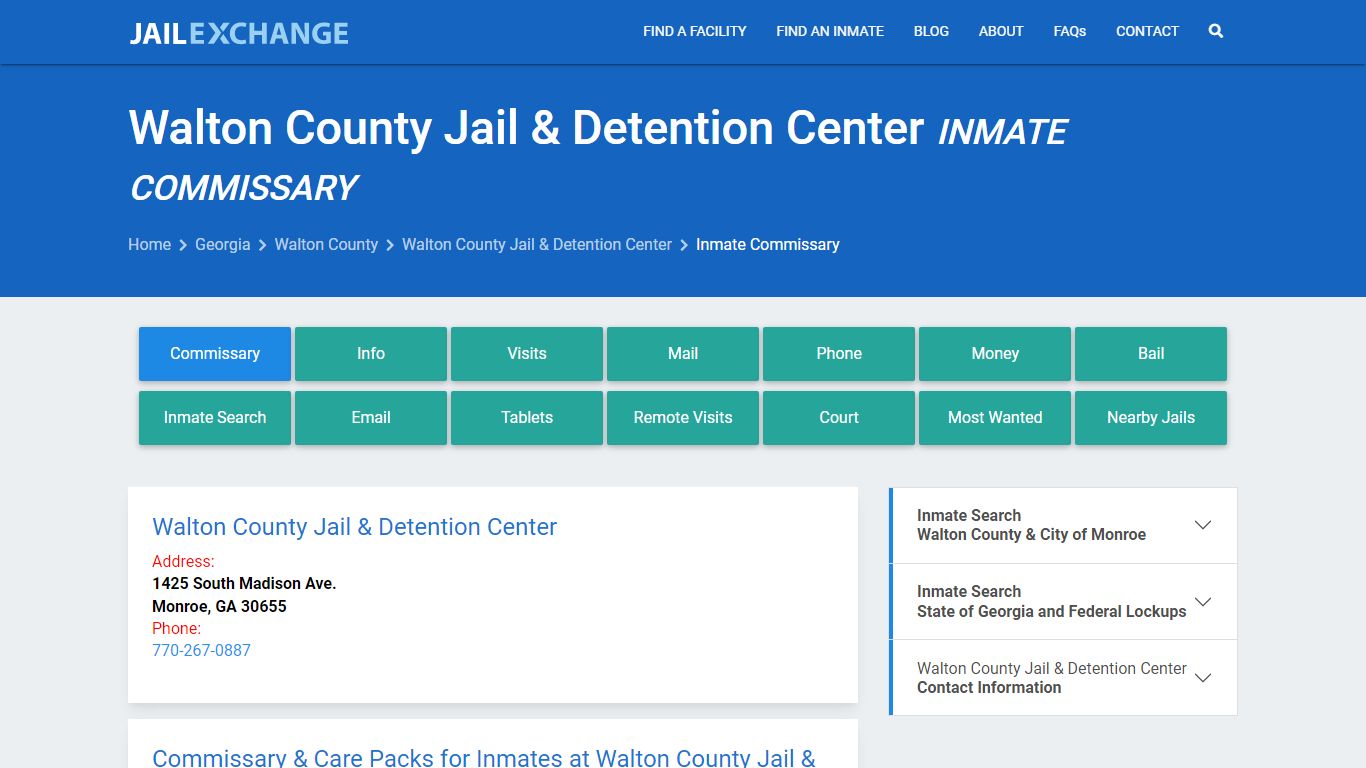 Walton County Jail & Detention Center Inmate Commissary
