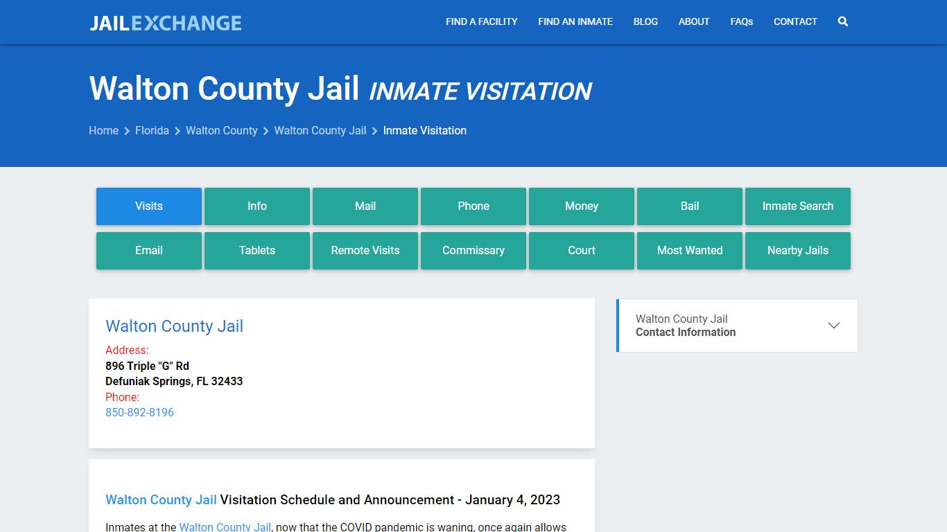 Inmate Visitation - Walton County Jail, FL - Jail Exchange
